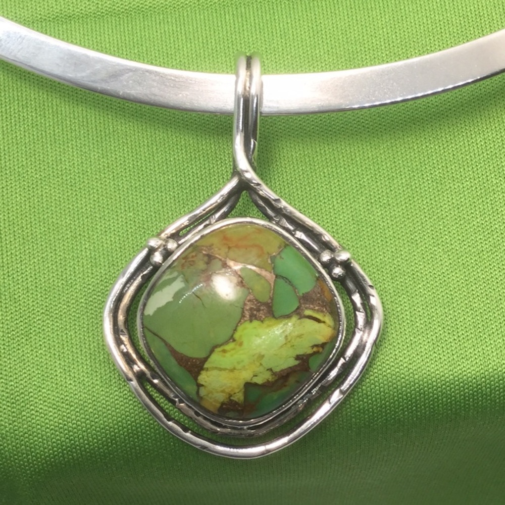 COPY - Green Copper Turquoise Pendant Sterling Si…